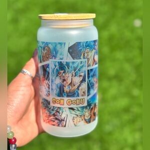 Dragon Ball Z Goku Frosted Glass With Wooden Lid & Glass Straw